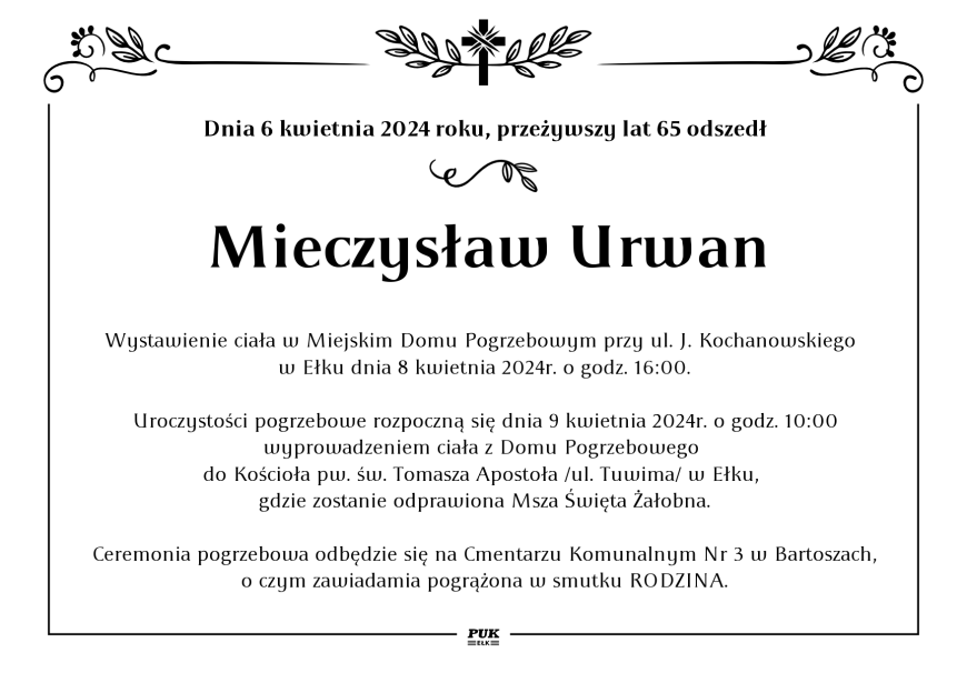 Mieczysław Urwan - nekrolog